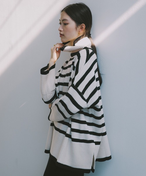 andme（アンドミー） ニット セーター タートルネック長袖ボーダー
