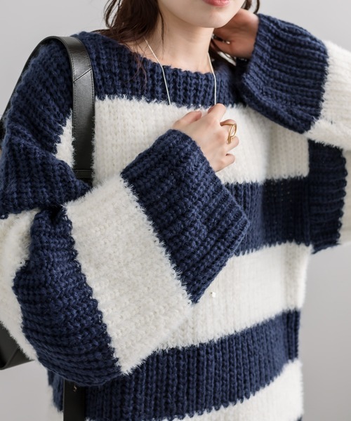 mystic ニット シャギーボーダーニット レディース : ZOZOTOWN