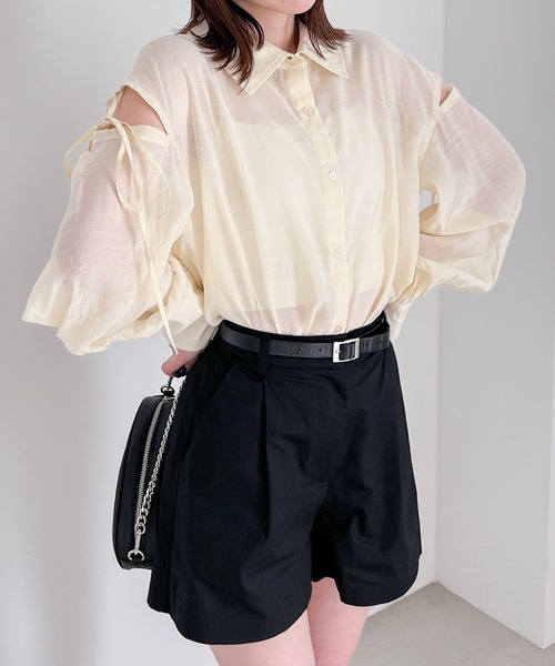 Heather（ヘザー） シャツ ブラウス AZATO肩リボンシャツ 194254