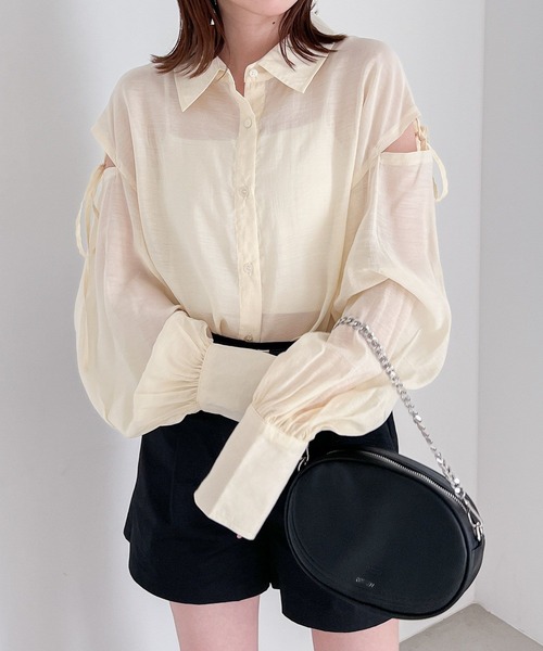 Heather（ヘザー） シャツ ブラウス AZATO肩リボンシャツ 194254