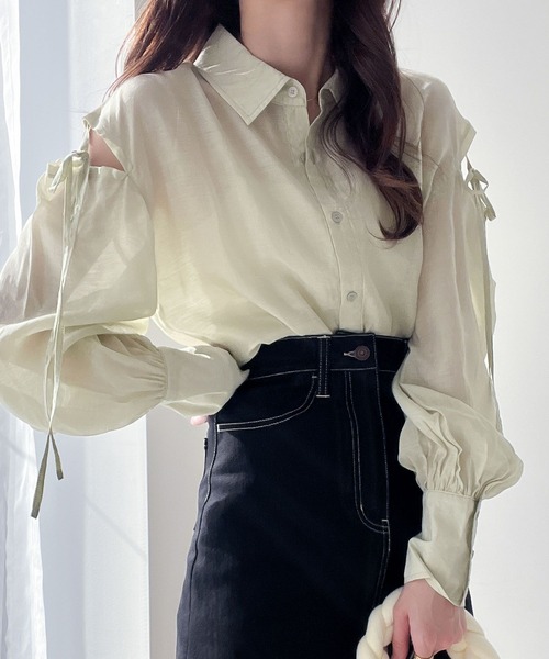 Heather（ヘザー） シャツ ブラウス AZATO肩リボンシャツ 194254