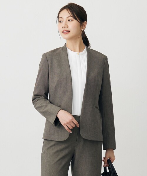 ジャケット ノーカラージャケット T/Rアルガンシルク ノーカラー