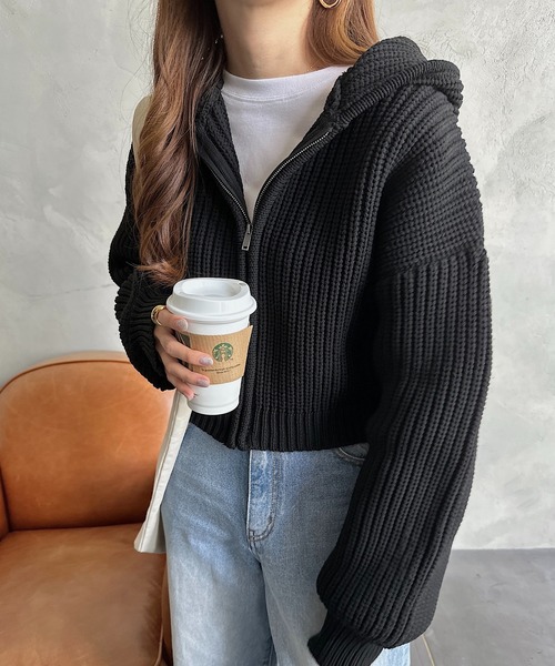 andme（アンドミー） カーディガン ショート丈スポンディッシュニット