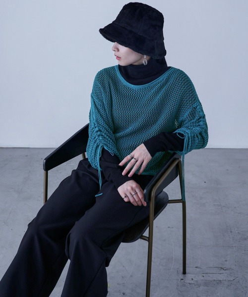 Fashion Letter ニット セーター メッシュ シャーリング袖 プル