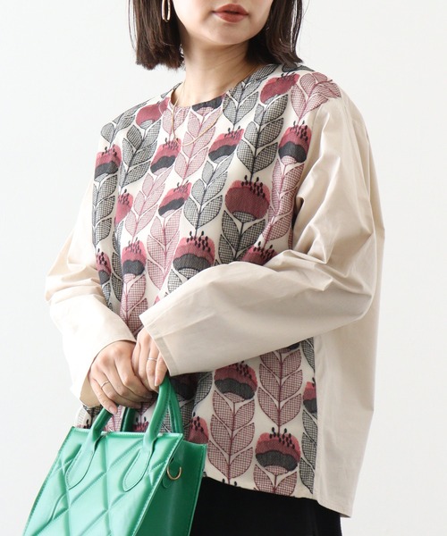 ブラウス シャツ EMAGO 花刺繍シアーブラウス レディース