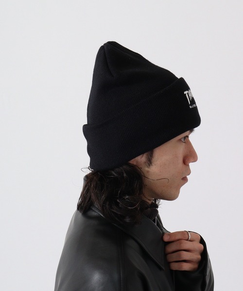 【オシャレ☆THRASHER】黒　ニット帽　サイズFREE THRASHER ニット帽 ニットキャップ LONG KNIT CAP メンズ