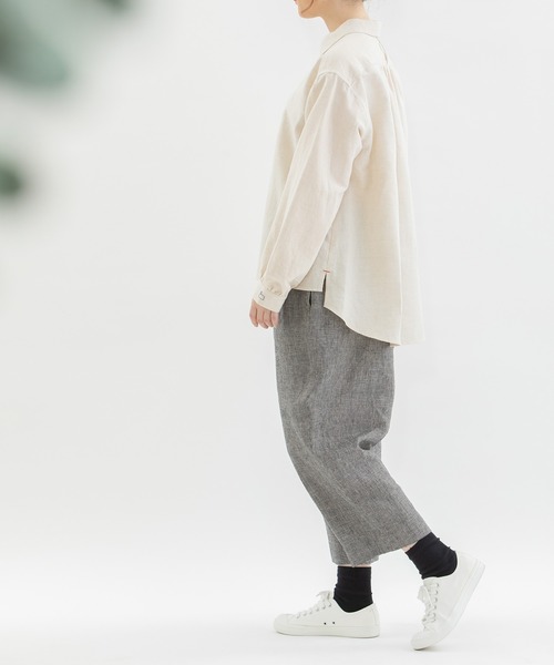 nop de nod ブラウス シャツ リネンコットンふんわり袖シャツ