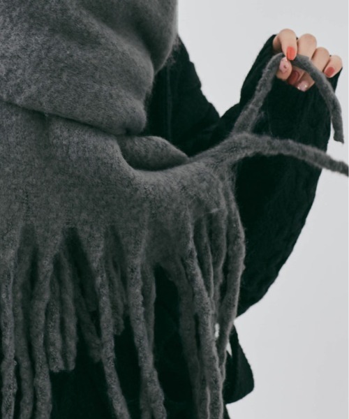 専用新品⭐FAIR FAX フリンジ 大判 マフラー ストール ブラック×グレー セール】 フリンジストール （マフラー・ショール・スヌード・ストール