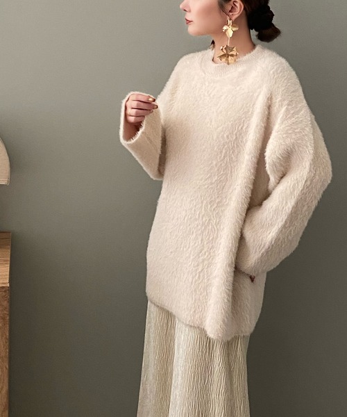 ニット セーター crew neck shaggy knit /クルーネックシャギー ニット レディース