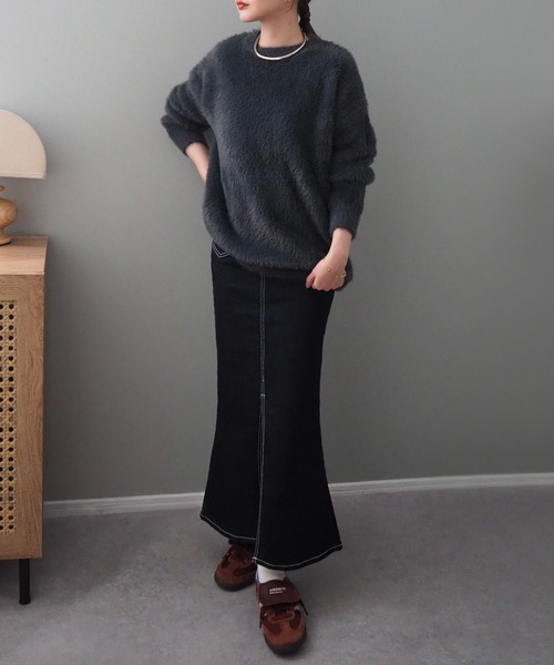 ニット セーター crew neck shaggy knit /クルーネックシャギー