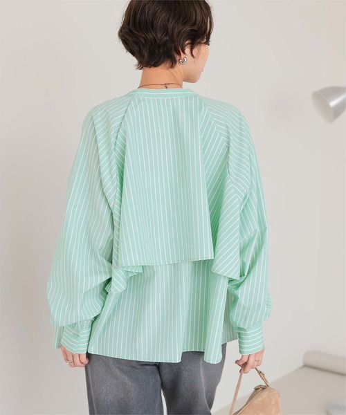 titivate ブラウス シャツ バックフリルバンドカラーシャツ