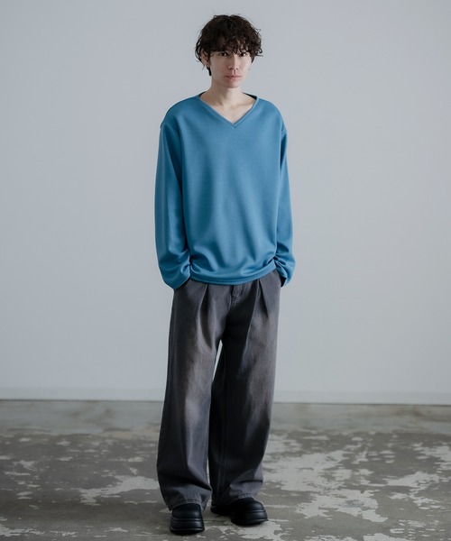 裾ギャザー美ラインVネックTシャツ＜夏服・綿混＞[品番