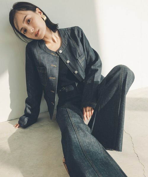 ánuans ノーカラーデニムジャケット anuans｜ノーカラーデニムジャケット | Rakuten Fashion(楽天