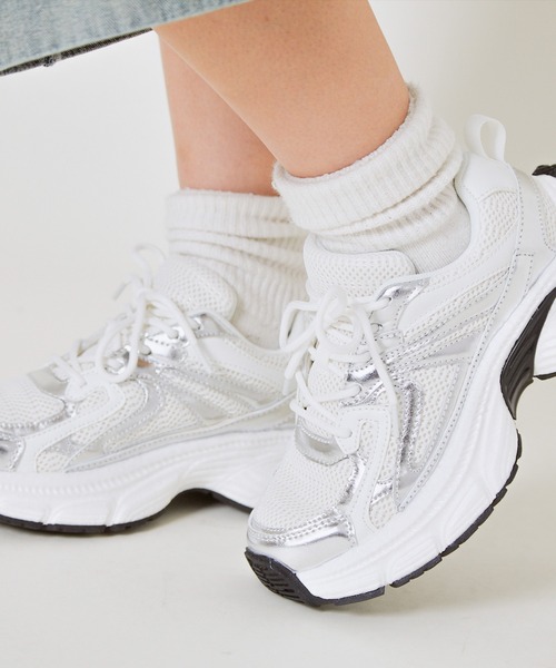 スニーカー 「厚底ワイドソール」レディース メッシュ ダッドシューズ