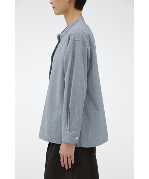 22SS MHL. マイクロチェックカラーレスシャツ 1 プルオーバーブラウス 22SS MHL TINY GINGHAM COTTON マーガレットハウエル マイクロチェック