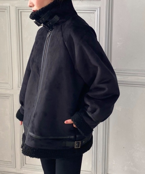 「moment+」 ジップアップブルゾン M ブラック レディース_画像3