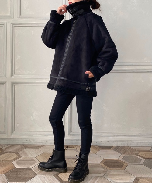 「moment+」 ジップアップブルゾン M ブラック レディース_画像4