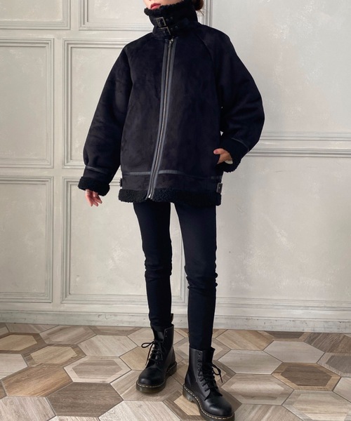 「moment+」 ジップアップブルゾン M ブラック レディース_画像5