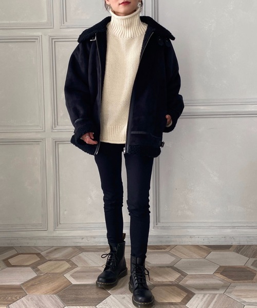 「moment+」 ジップアップブルゾン M ブラック レディース_画像6