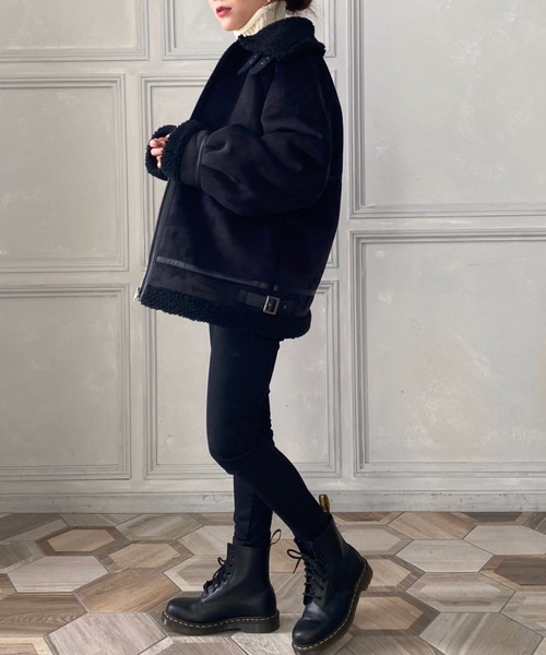 「moment+」 ジップアップブルゾン M ブラック レディース_画像7