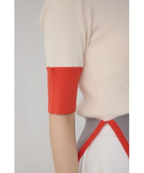 【PLUS】カラーブロッキング5分袖ニット/レディース/トップス ニット  5分・7分袖 ブランド AZUL PLUS【SALE】 PLUS（AZUL BY MOUSSY） ニット セーター 「PLUS」カラー