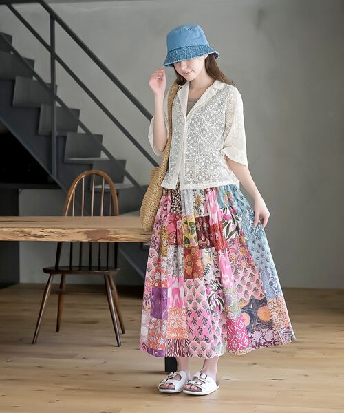 パッチワークのとても素敵なフェミニンなスカート Freada スカート Freada/フリーダ パッチワーク フリルスカート