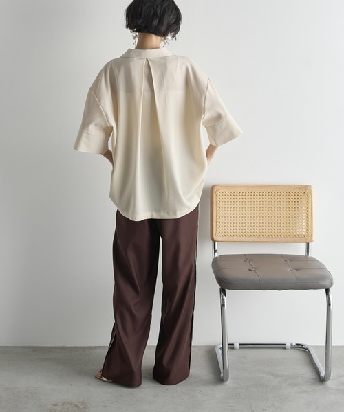 THE Yon ブラウス シャツ リボンアクセントルーズフィットハーフ