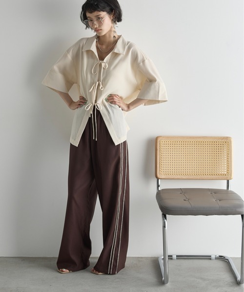YONFA　ヨンファ　half sleeve shirt ハーフスリーブシャツ THE Yon ブラウス シャツ リボンアクセントルーズフィットハーフ