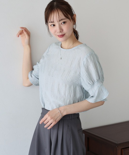 BLUEEAST ブラウス シャツ シアードットフリル袖ブラウス