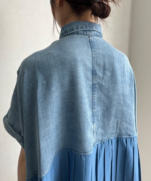 DouDou ブラウス シャツ 「WEB限定」 リヨセルデニムプリーツ