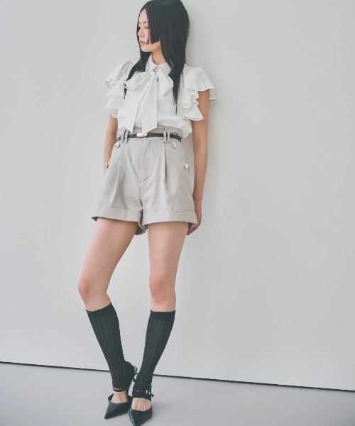 ブラウス シャツ シアーチェックフリルリボンブラウス レディース And Couture ブラウス シャツ シアーチェックフリルリボン