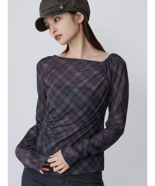 tシャツ チェックシアートップス レディース
