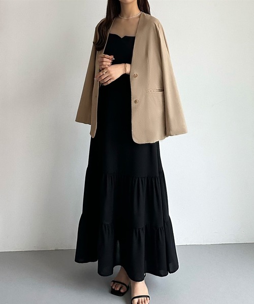 「callautia」 ノーカラージャケット LARGE ベージュ レディース