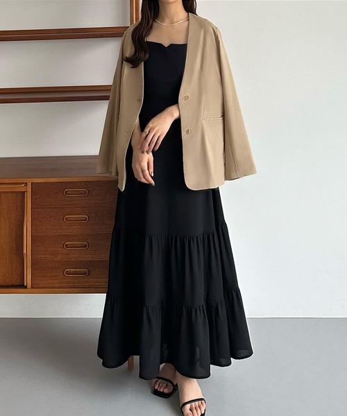 「callautia」 ノーカラージャケット LARGE ベージュ レディース
