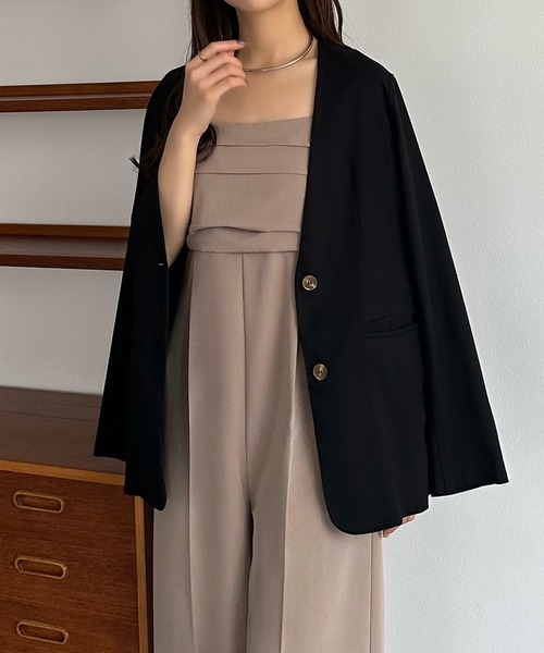 「callautia」 ノーカラージャケット LARGE ベージュ レディース