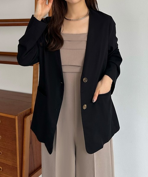 「callautia」 ノーカラージャケット LARGE ベージュ レディース