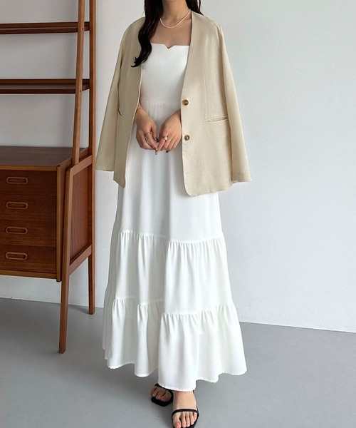「callautia」 ノーカラージャケット LARGE ベージュ レディース