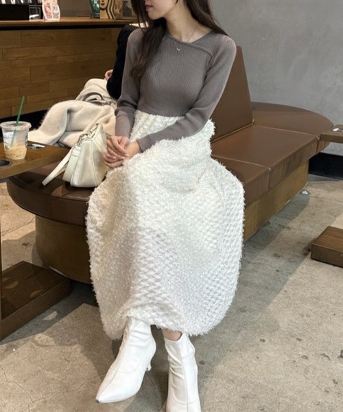 Cherir Mignon ワンピース 「Cherir Mignon」フリンジジャガード切替