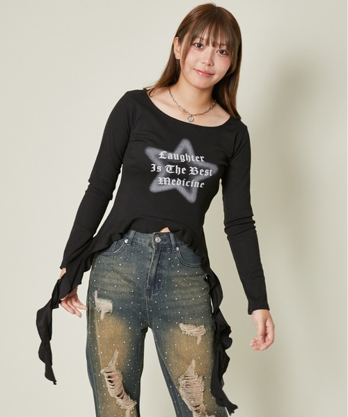 【送料込】Edge line エッジライン 羽 十字架 ロンT Y2K 00s improves（インプローブス） 長袖Tシャツ メンズ クロス ロンT 十字架