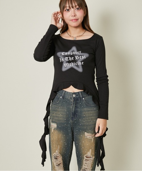 tシャツ 「Y2K映え」クルクル裾の星トップス レディース : ZOZOTOWN