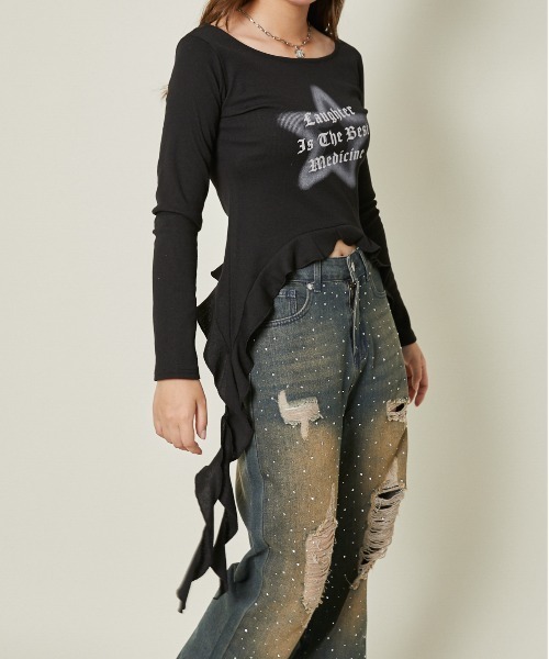【送料込】Edge line エッジライン 羽 十字架 ロンT Y2K 00s improves（インプローブス） 長袖Tシャツ メンズ クロス ロンT 十字架