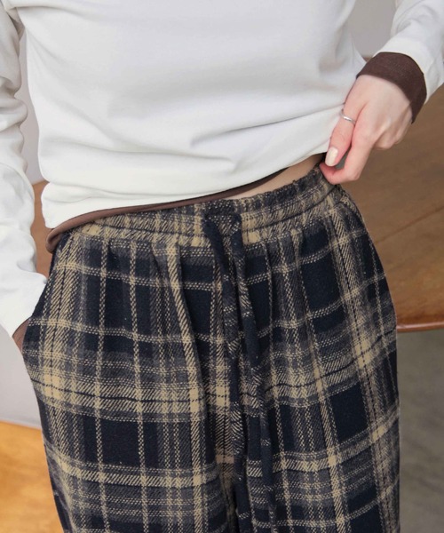 再入荷11月19日 ボトムス ワイドパンツ チェック柄 楽ちんズボン w53199nv M~L ブラック 甘さを抑えたシャープな チェック の ニット ワイドパンツ レディース cawaii パンツ お呼ばれ 通勤 オフィス きれいめ 上品 エレガント ミセス 60代 40代 50代 30代 パンツ チェックイージーワイドパンツ レディース : ZOZOTOWN Yahoo!店