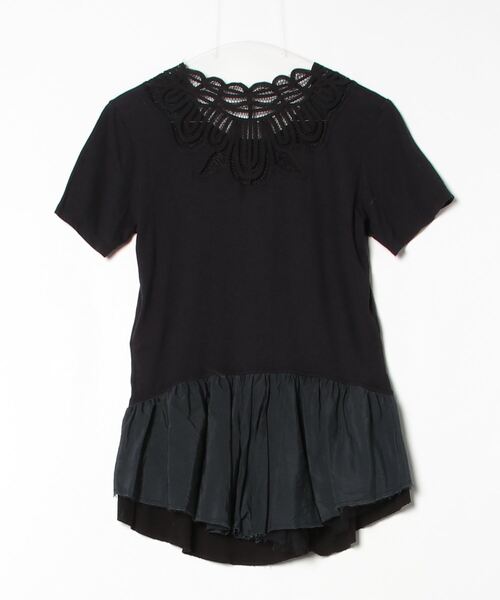 「REKISAMI」 レース半袖カットソー 36 ブラック レディース_画像2