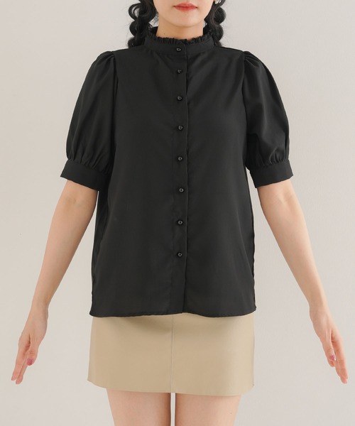 「Newlyme」 半袖ブラウス MEDIUM ブラック レディース_画像8