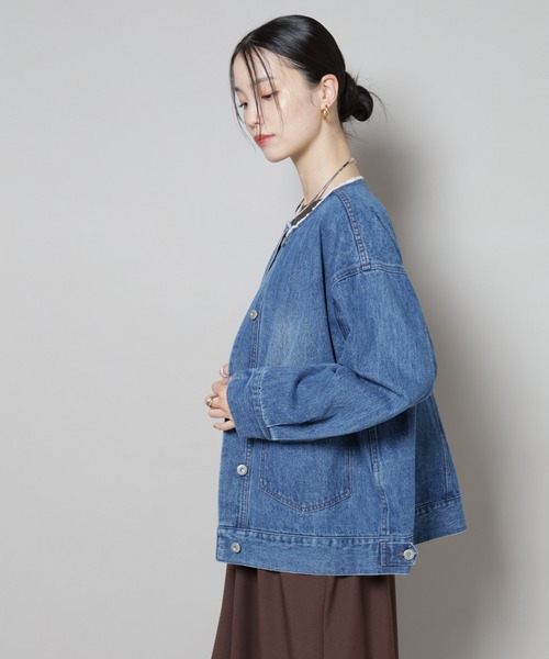 NANO universe デニムジャケット gジャン ノーカラーデニム