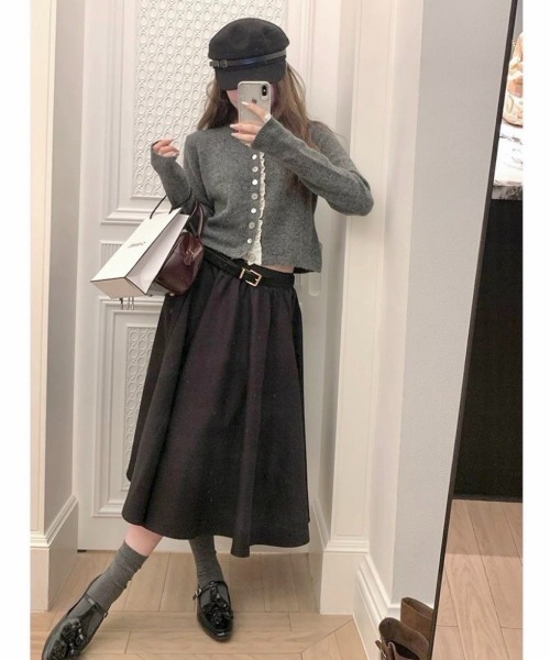 美品 Drawer 18Gフロントフリルロングカーディガン LADY LIKE（レディライク） カーディガン フロントフリル丸首