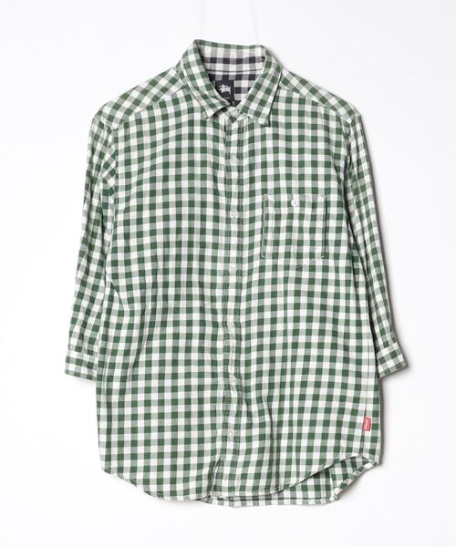 Stussy チェック柄シャツ Mサイズ グリーン系 STUSSY（ステューシー） チェック柄7分袖シャツ M グリーン メンズ