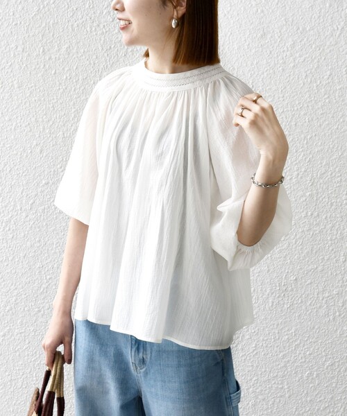 「SHIPS any」 7分袖ブラウス ONE SIZE ブラック レディースの画像
