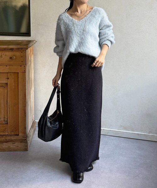 Thevon ラメ ニット ビスチェ スカート セットアップ ブラック Thevon（ゼヴォン） ワンピース ラメニットビスチェ×スカートSETUP