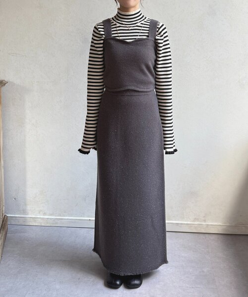 Thevon ラメ ニット ビスチェ スカート セットアップ ブラック Thevon（ゼヴォン） ワンピース ラメニットビスチェ×スカートSETUP